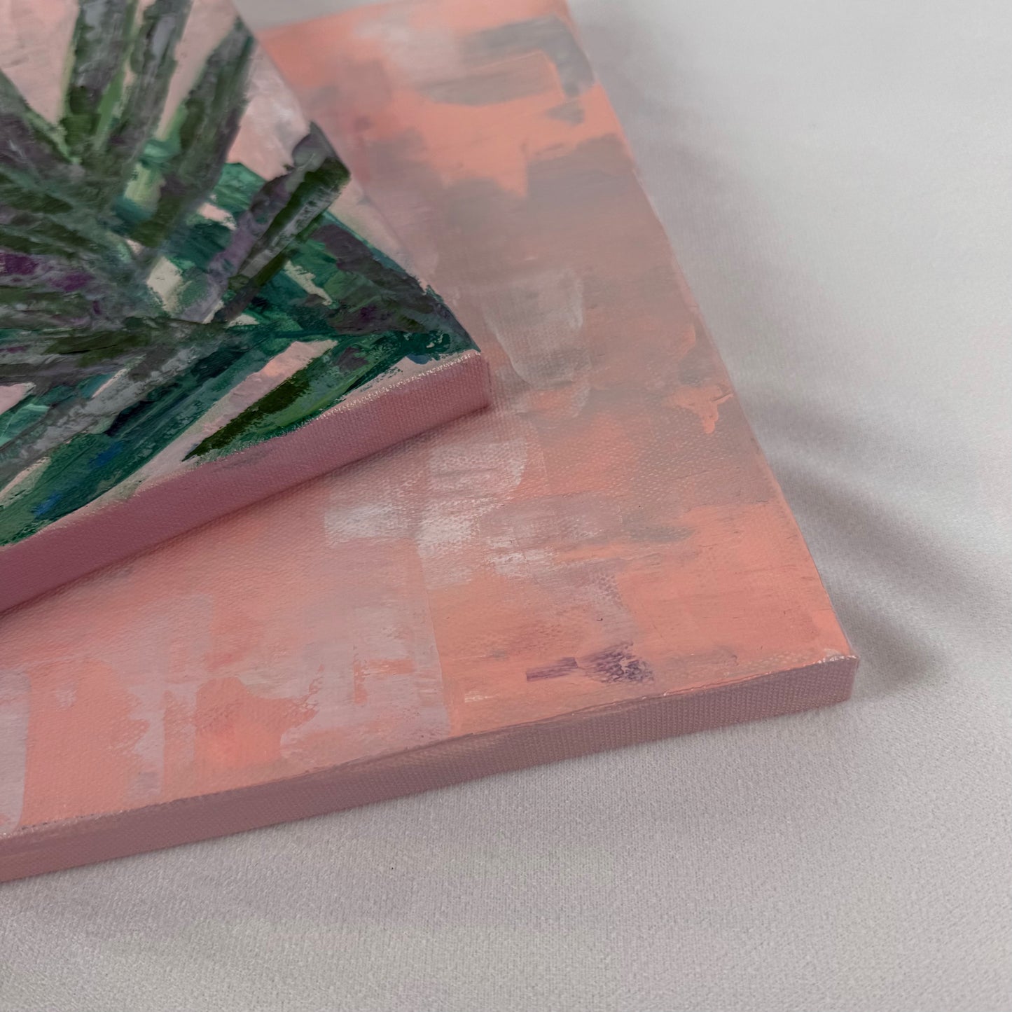 Mauve palm trees. Set of 2 paintings...Art, decor, optimistic original signed paintings