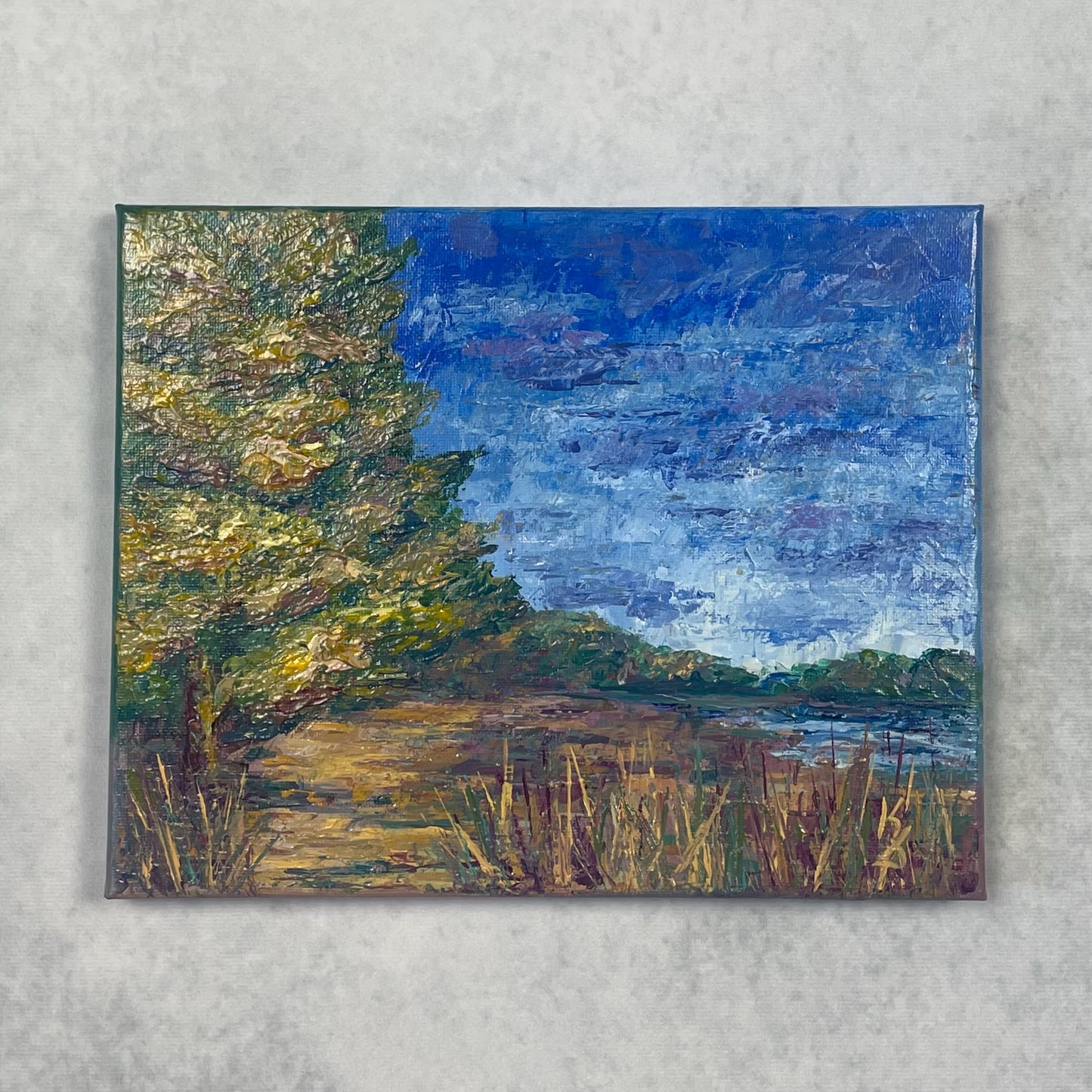 Lost lake... Art, decor, optimistic original signed landscape painting on canvas