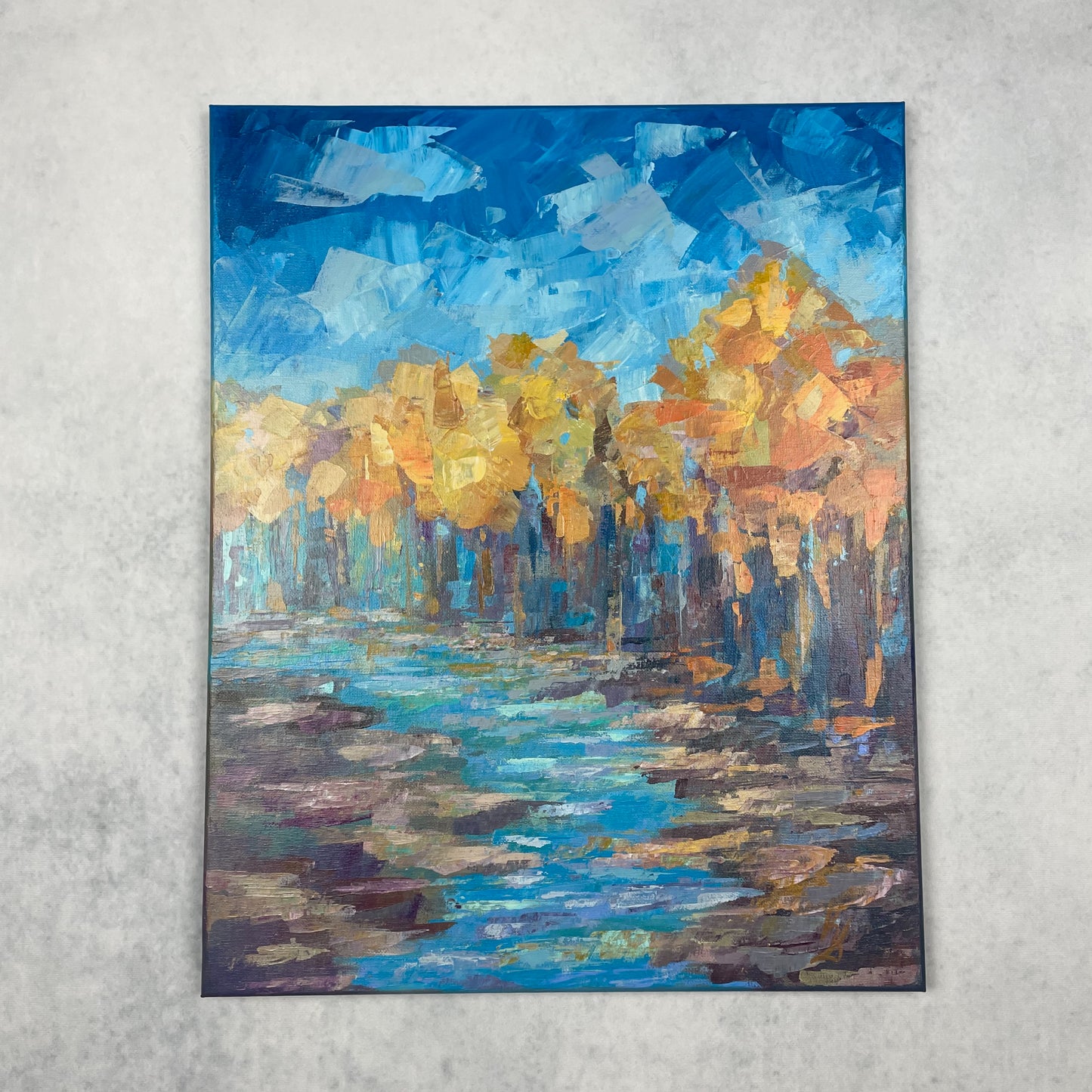 Autumn air transparency... Art, wall decor, optimistic original signed large abstract fall forest landscaping painting on canvas