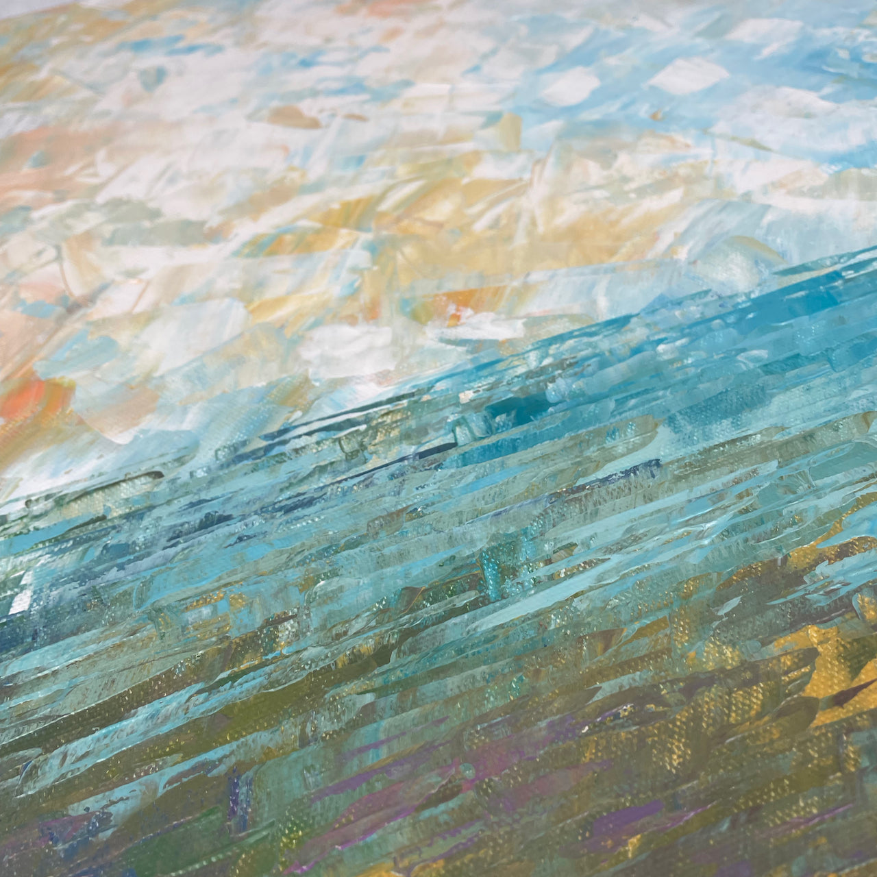 Misty morning... Art, decor, optimistic original signed large wetland sky landscape painting on canvas