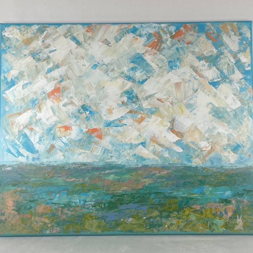 Wetland sky... Art, optimistic relaxing original large signed wetland sky landscape painting on canvas