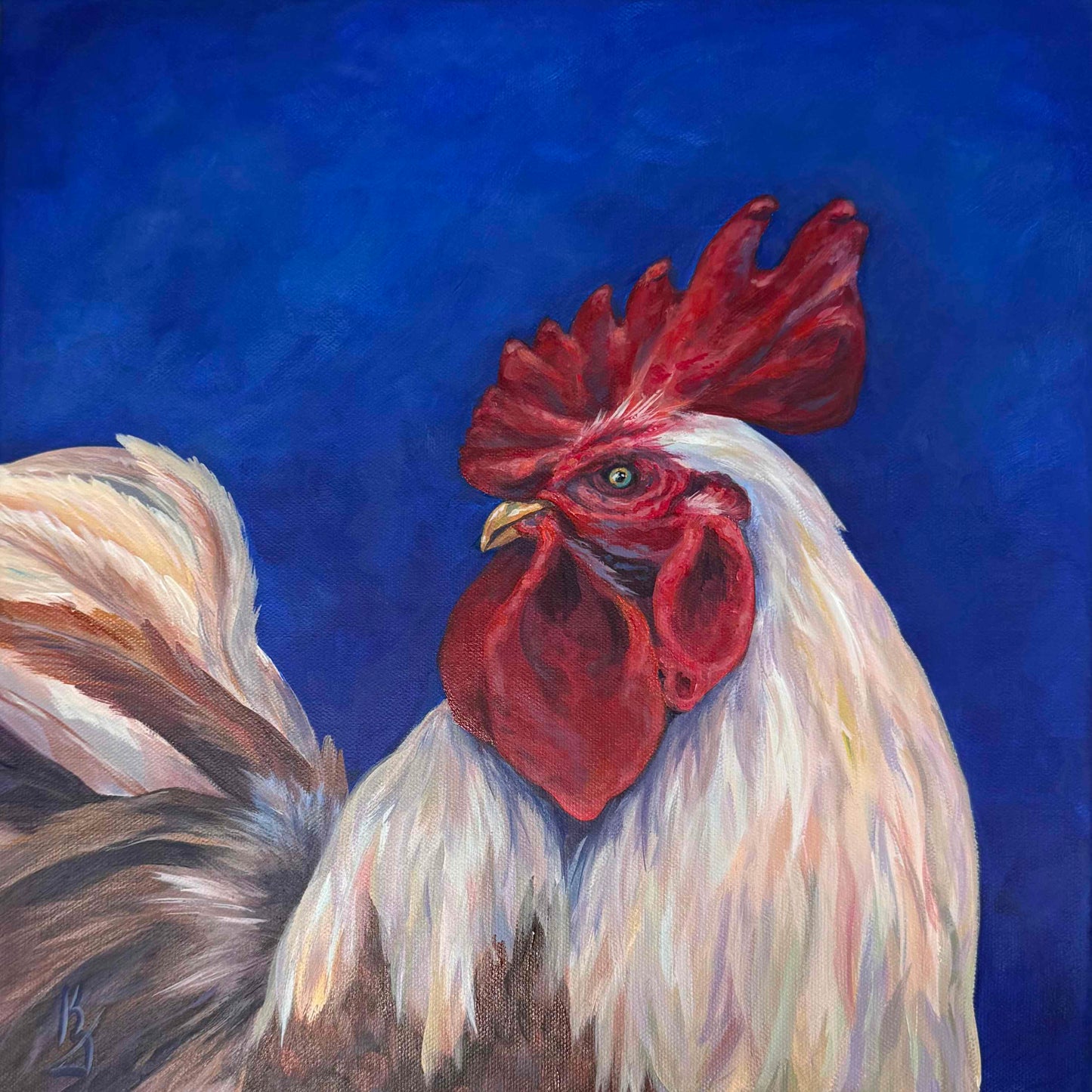 Rooster. Bright blue. Print