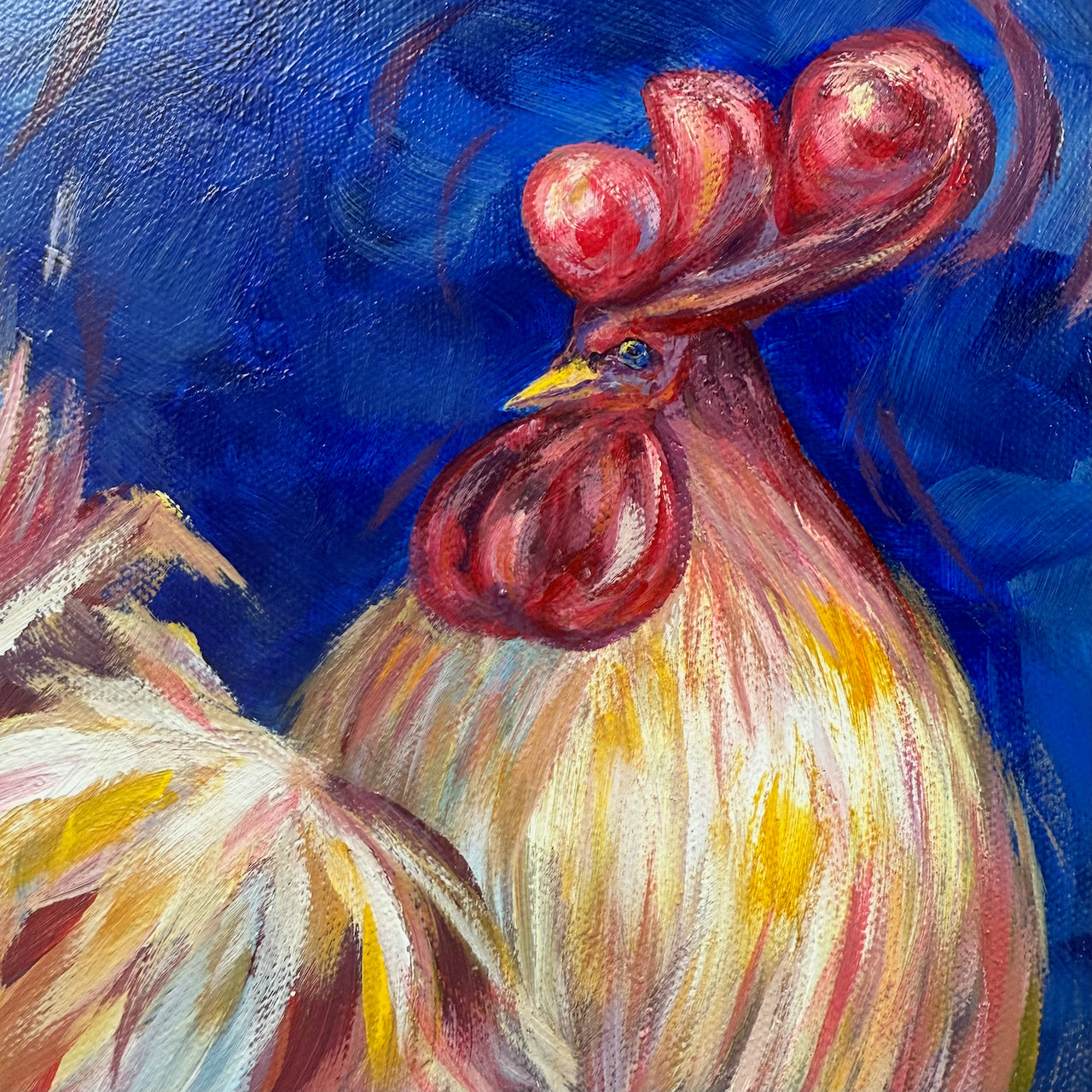 Rooster. Ultramarine. Optimistic Original Painting on Canvas Signed Wall Art Home Decor or Print