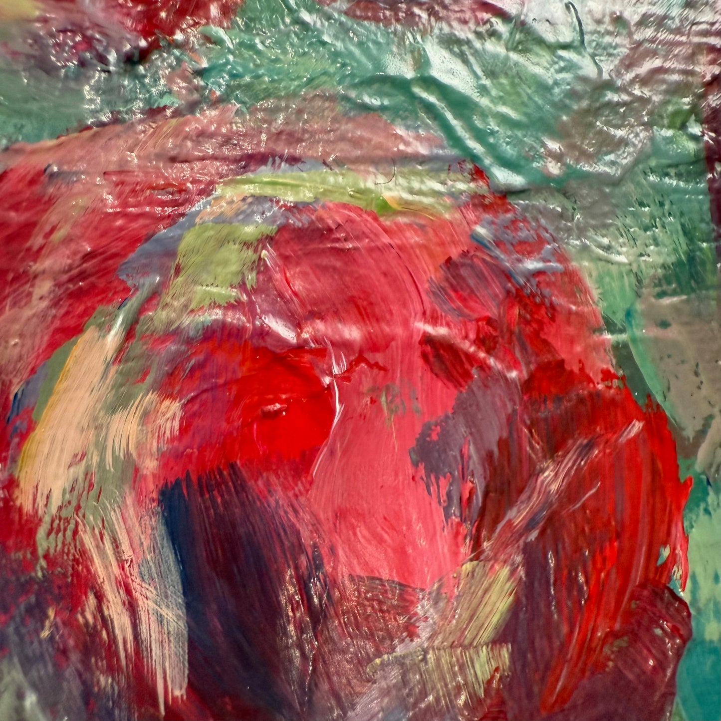 Tulips in red shades. Wall art, optimistic original textured flowers painting on canvas, red, green
