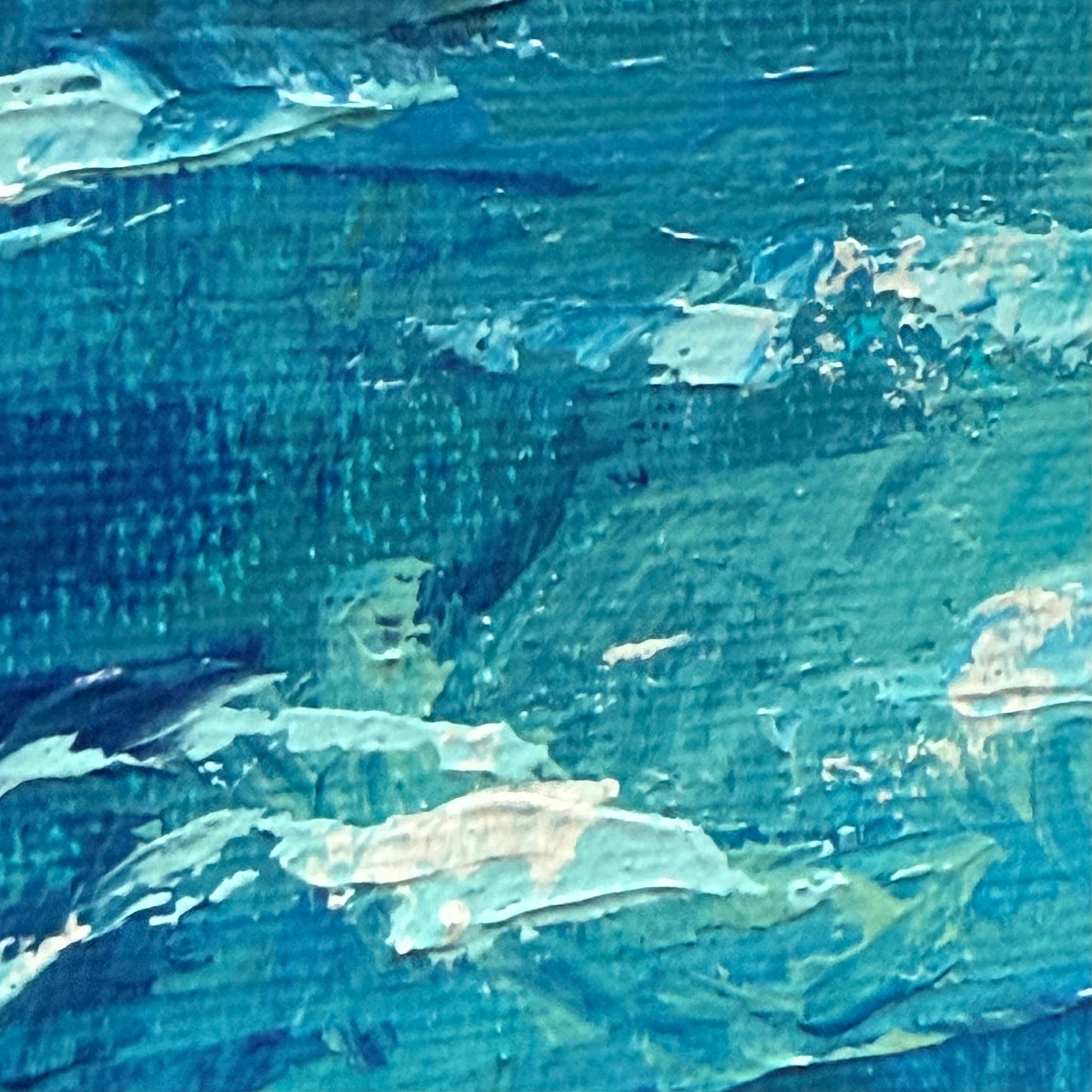 Teal water. Sailboat... Optimistic original abstract seascape ocean sailboat painting on canvas