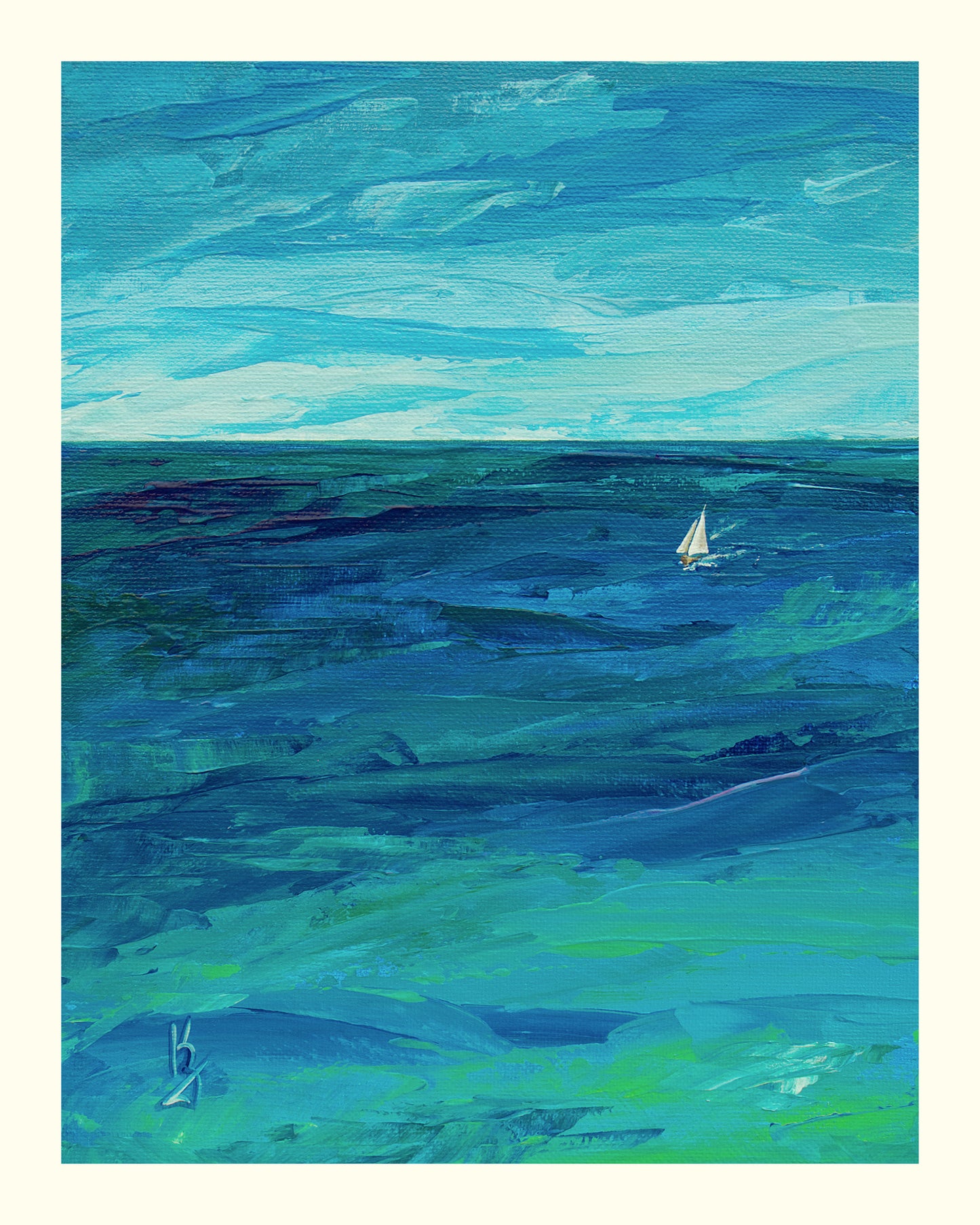 Deep water. Sailboat. Print