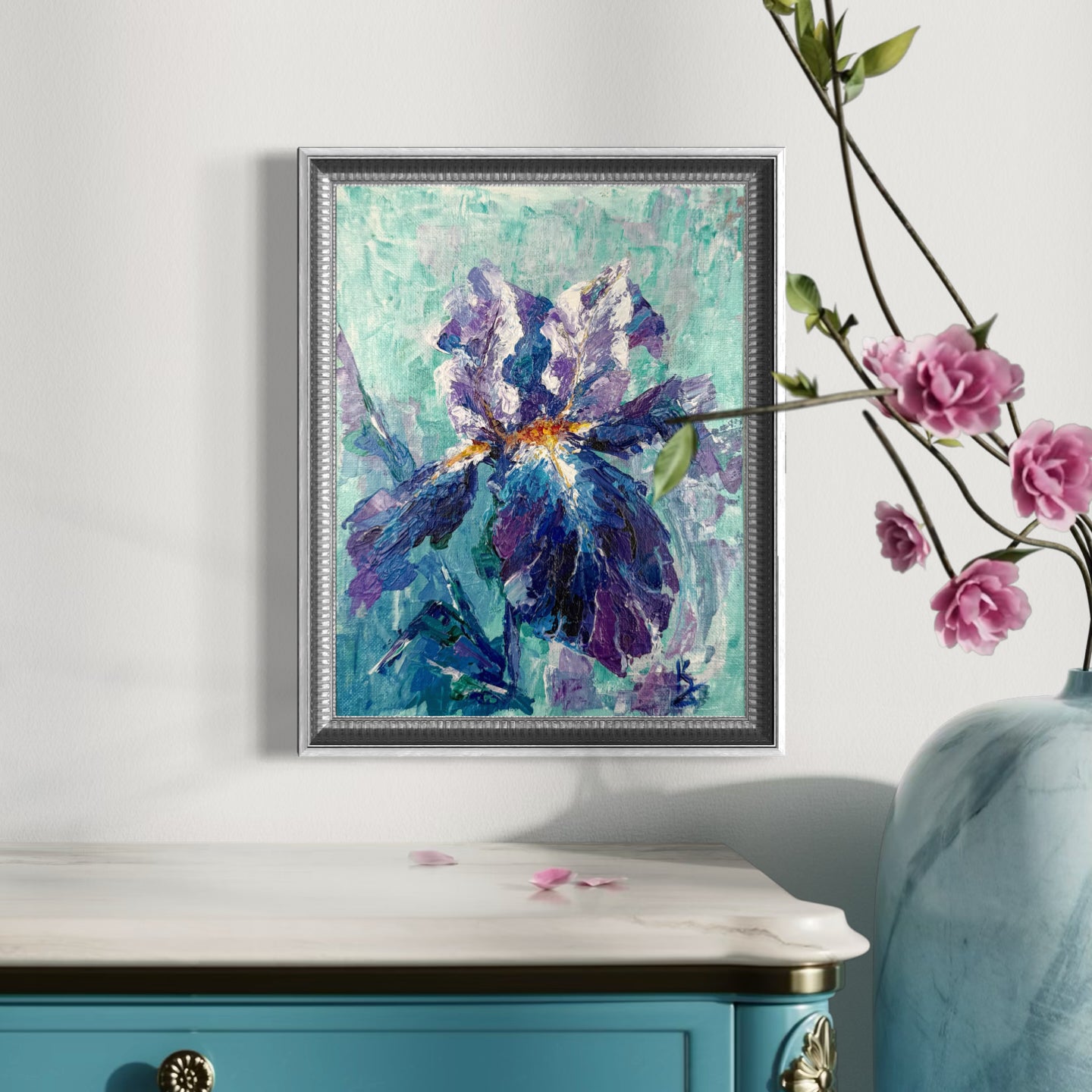 My painted garden. Iris. Blue