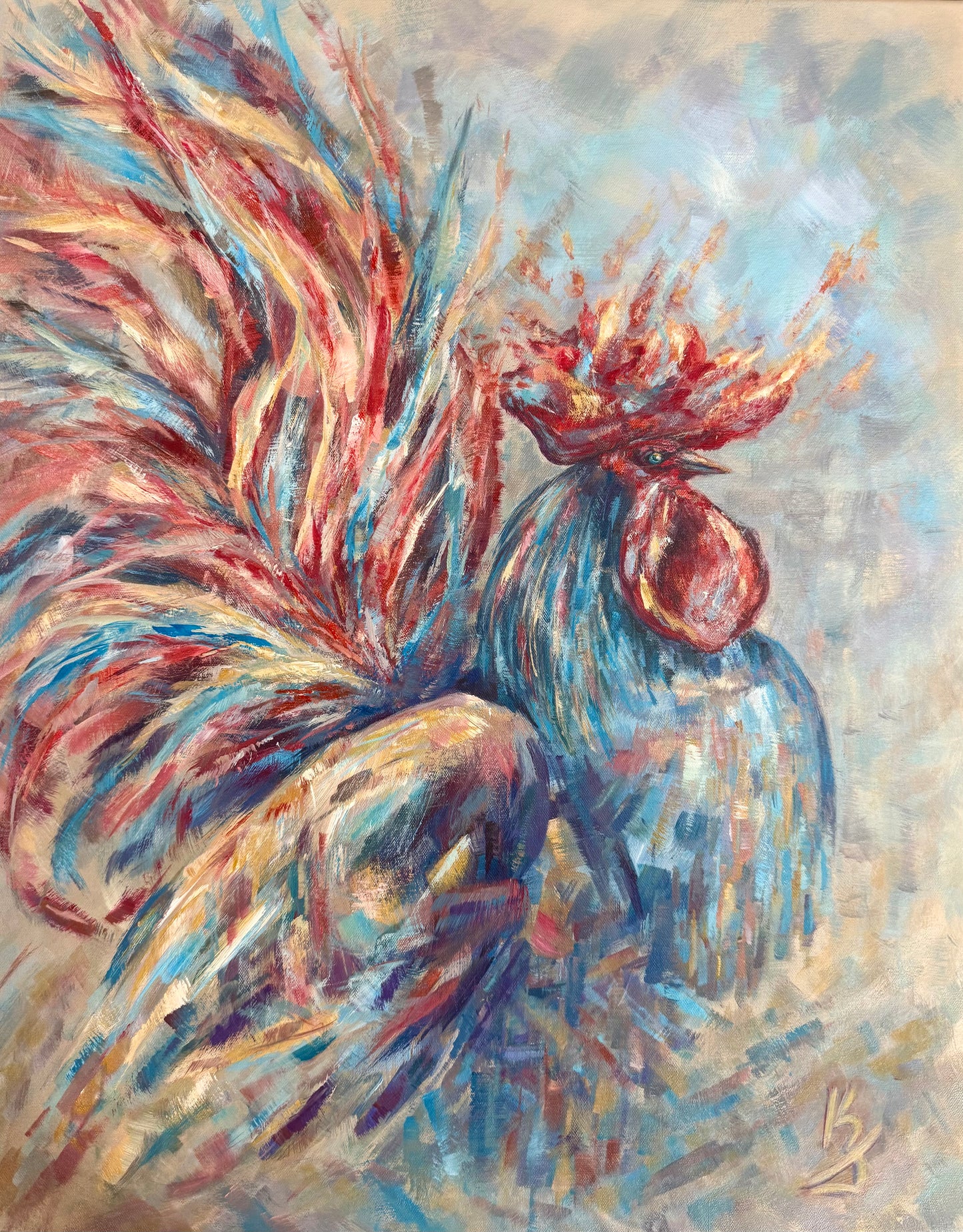 Flaming life. Rooster
