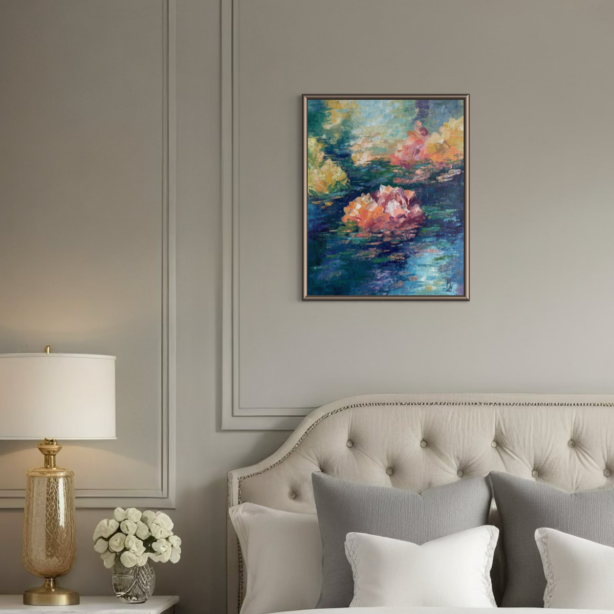 Lily pond. Indigo. Print