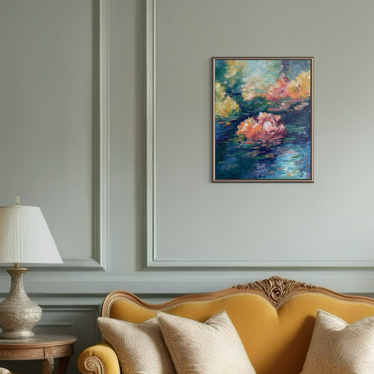 Lily pond. Indigo. Print