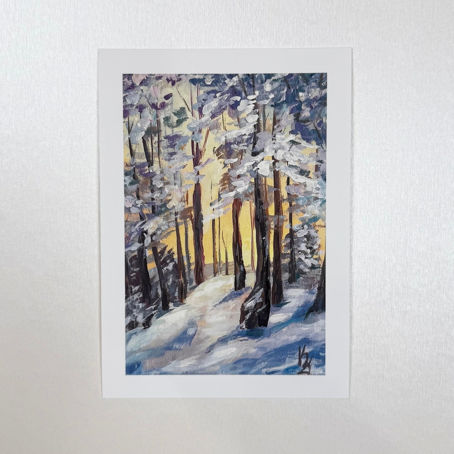 Winter sunset. Hill. Print