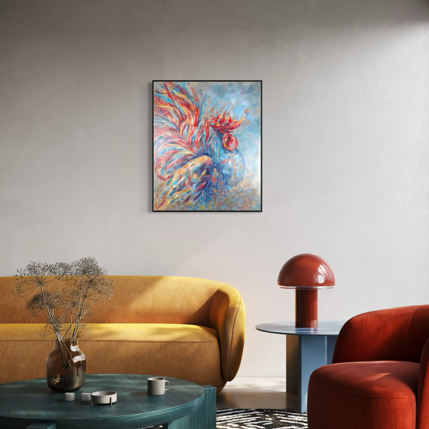 Flaming life. Rooster