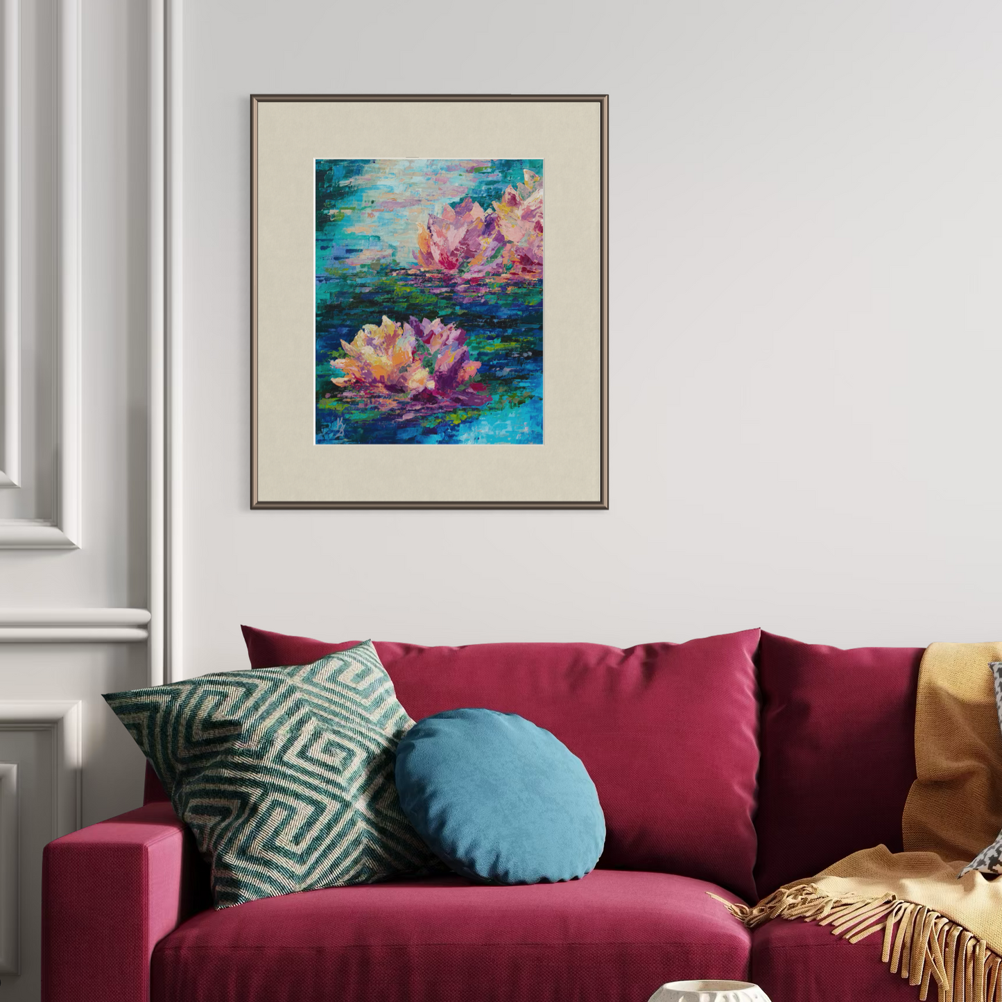 Lily pond. Cyan blue. Print