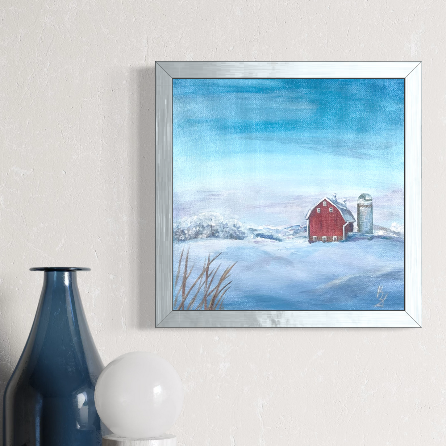 Red Barn in snowy hills