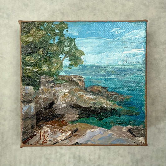 North shore. Tofte. Wall art, shelf decor, small original signed textured painting