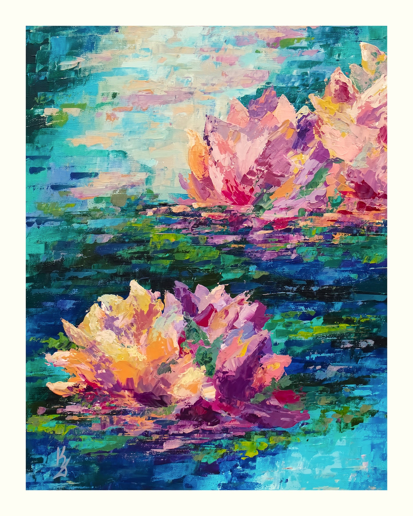 Lily pond. Cyan blue. Print