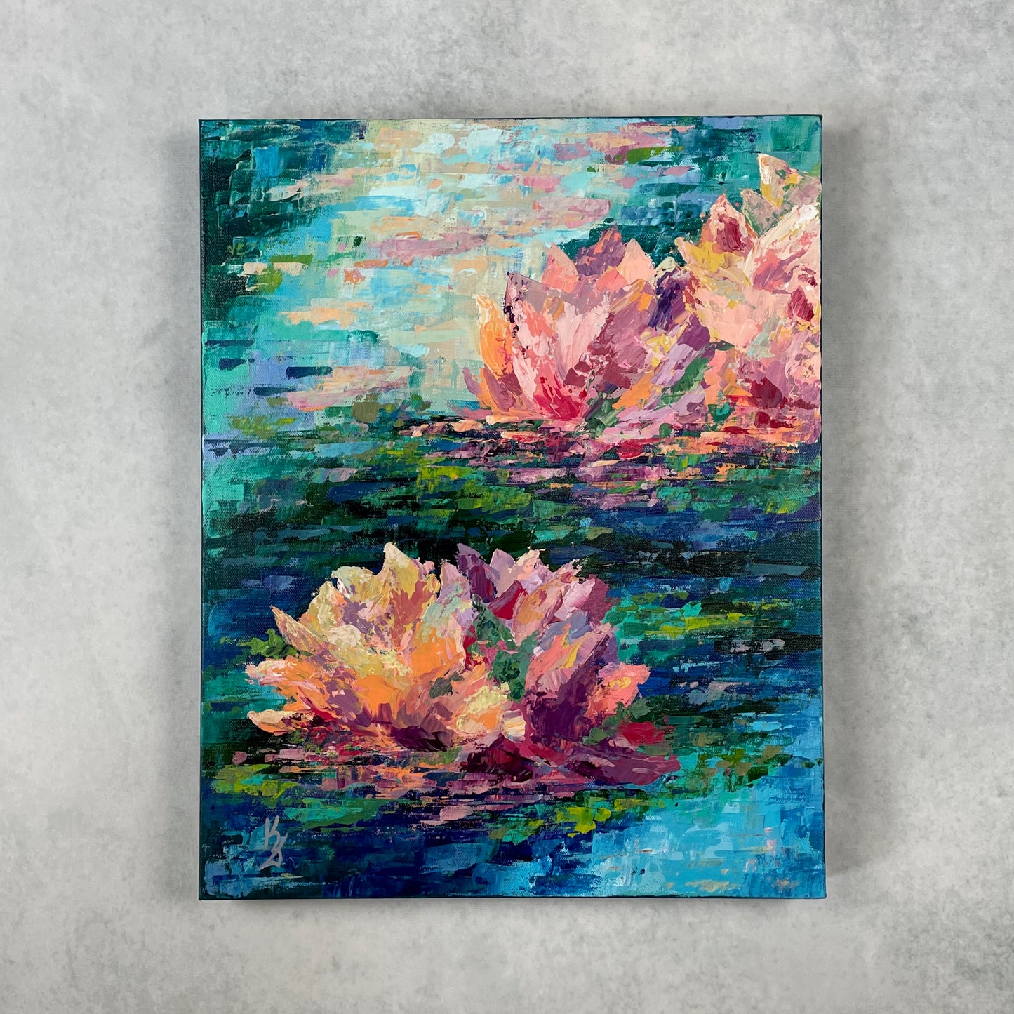 Lily pond. Cyan blue. Print
