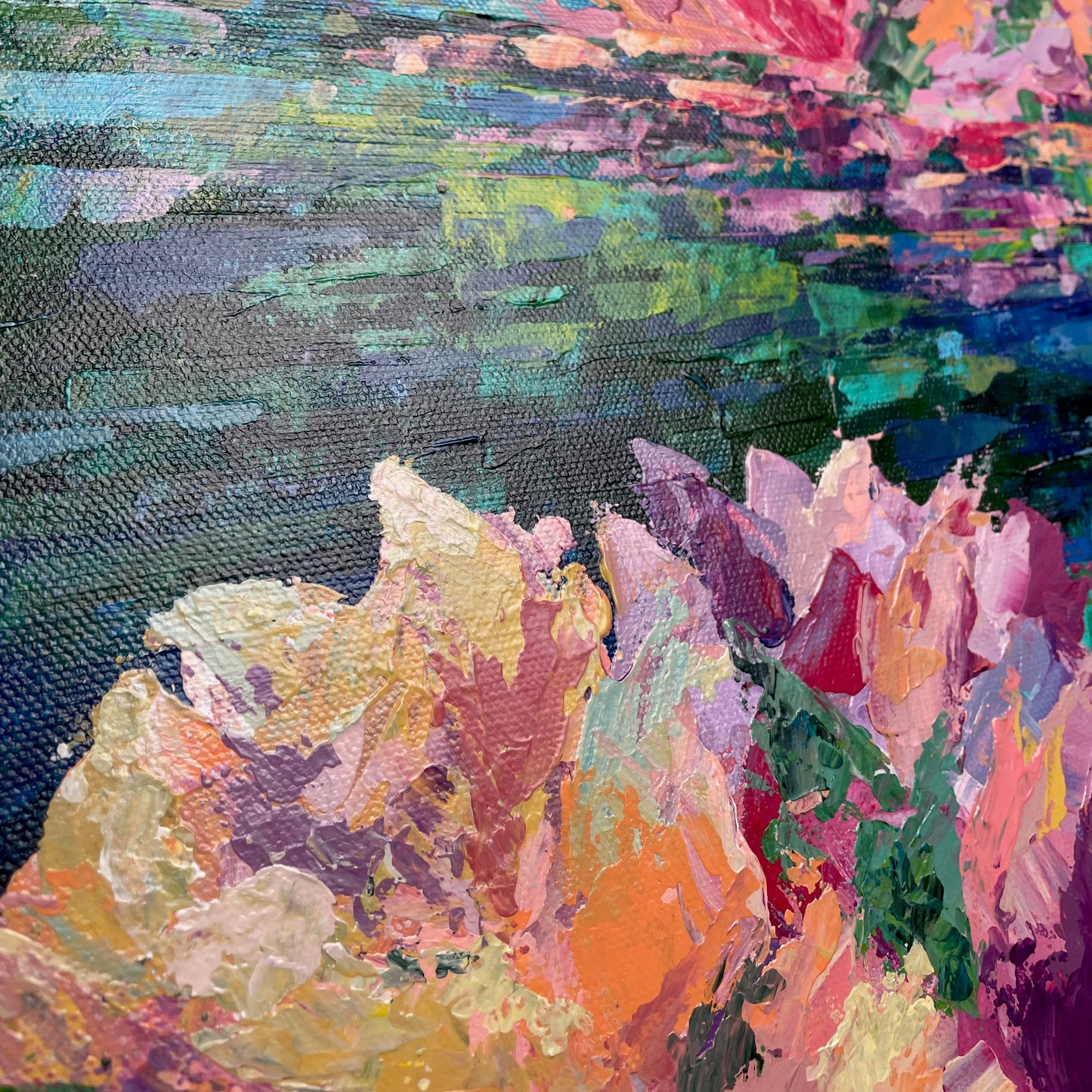 Lily pond. Cyan blue. Print