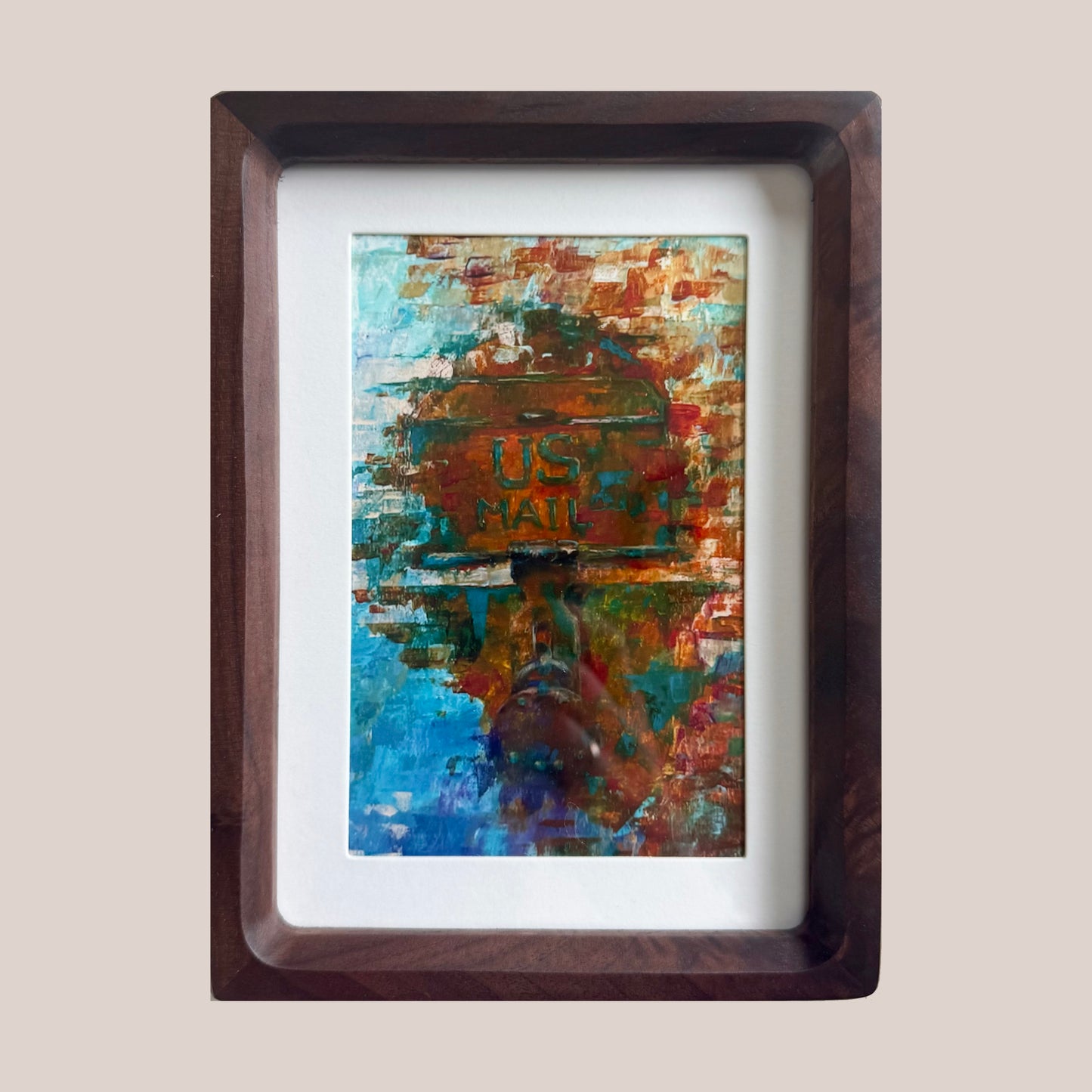 Mail. Rusty padlock. Print, framed