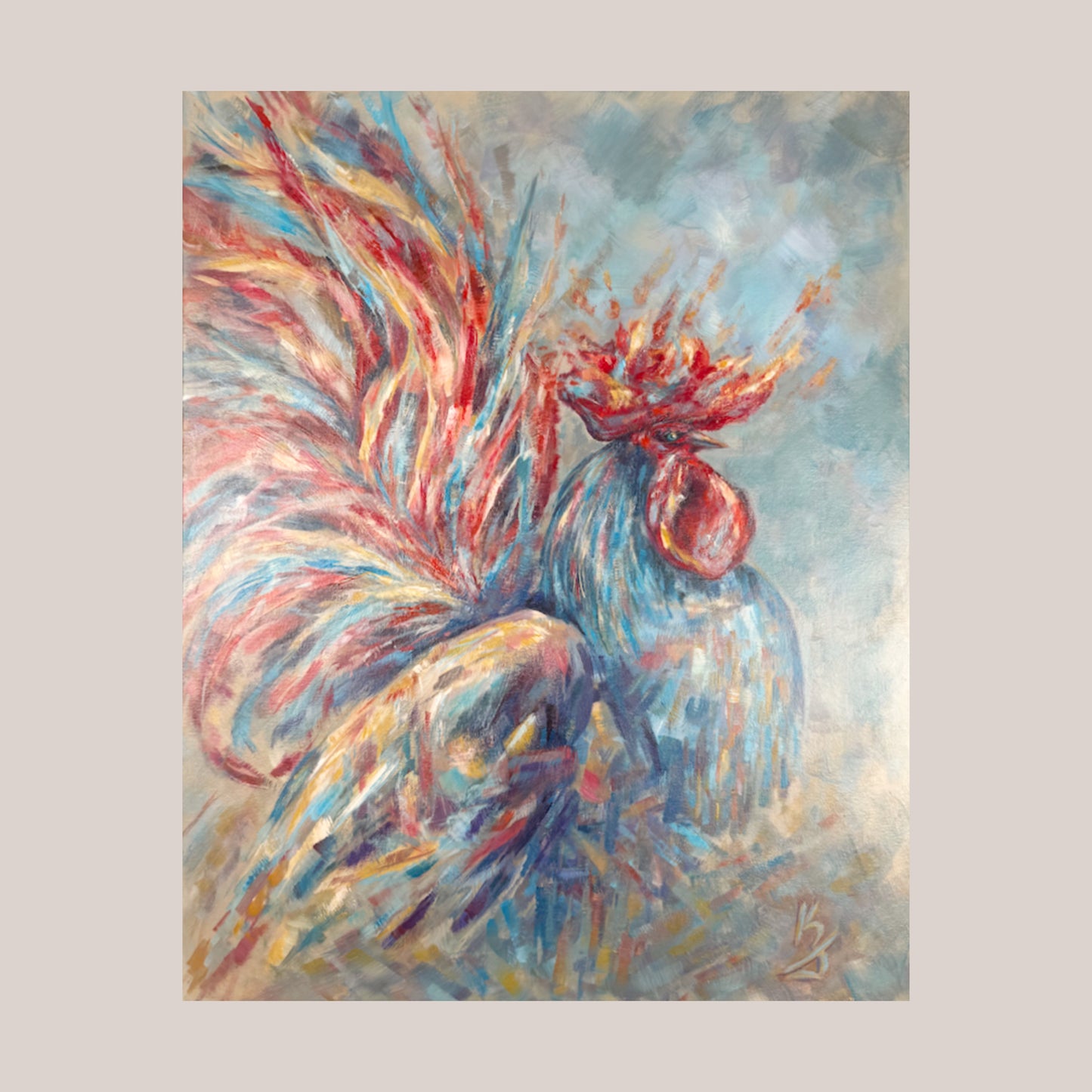 Flaming life. Rooster