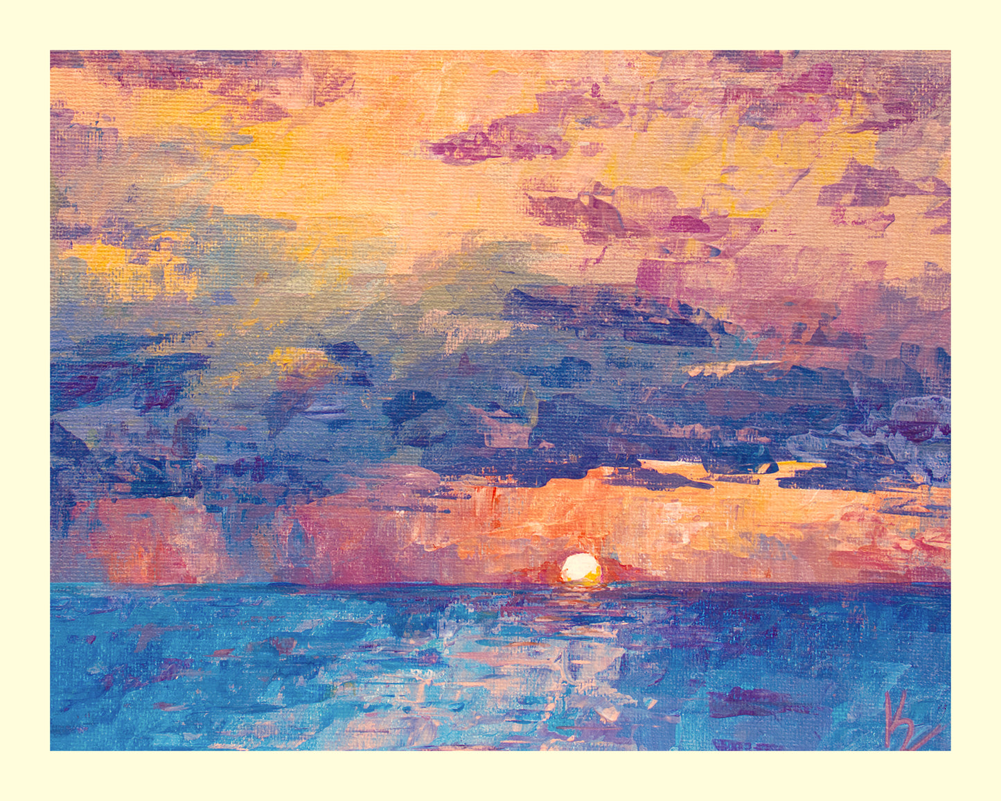 Shore sunset. Pinky orange. Print