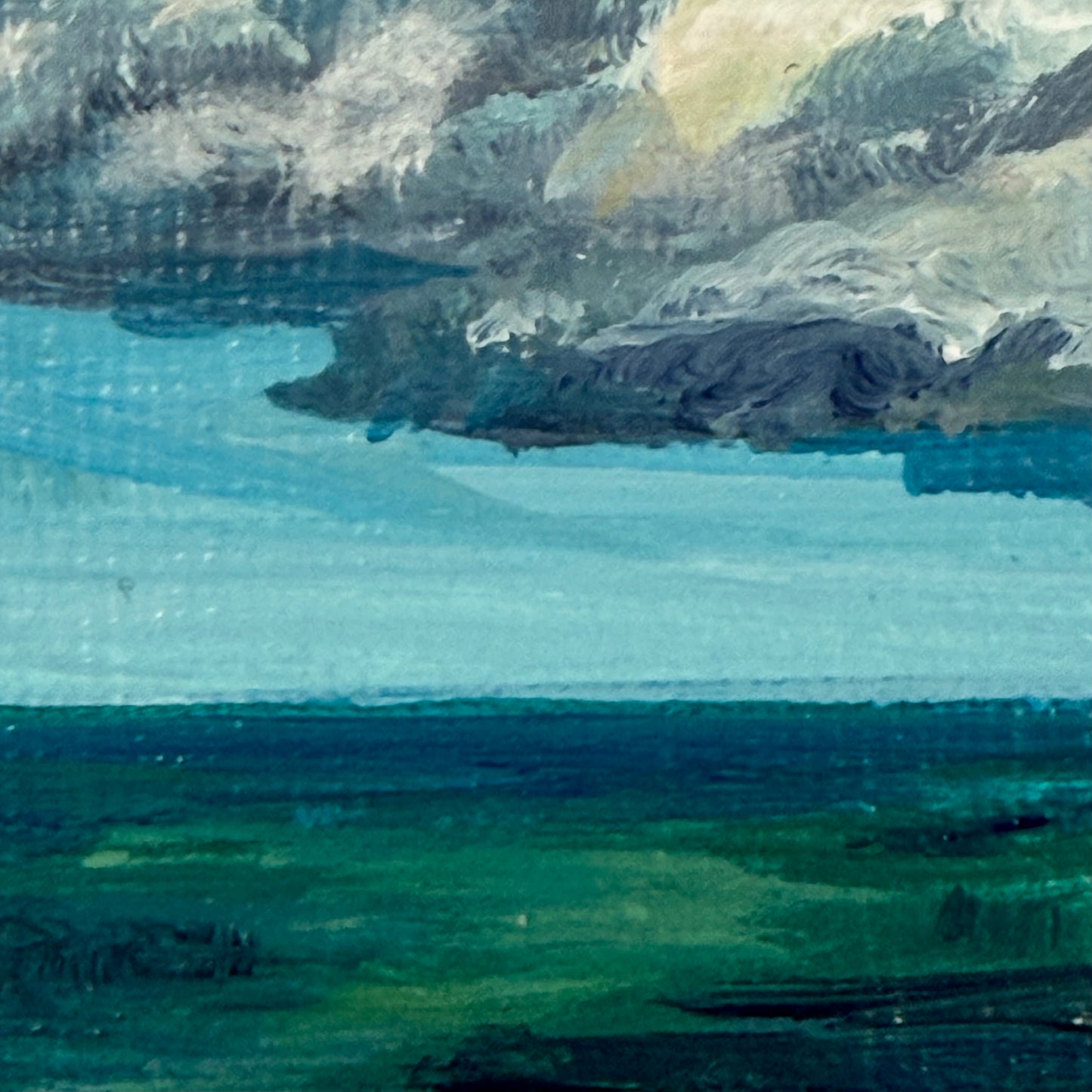 Clouds shadow. Teal. 1 Original miniature signed painting, ACEO acrylic, blue, green , collectible