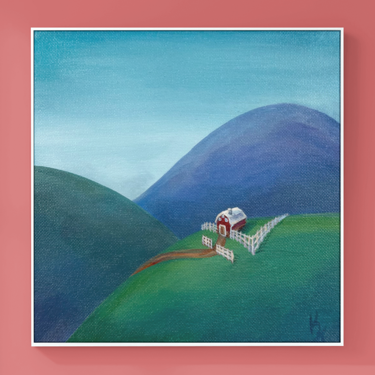 Cozy hills. Red barn