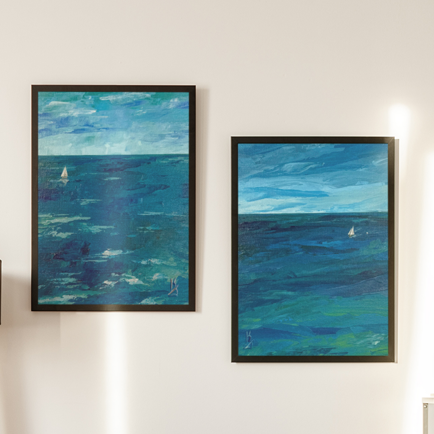 Teal water. Sailboat. Print