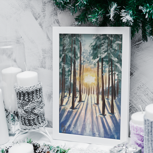 Winter sunset. White pines. Print
