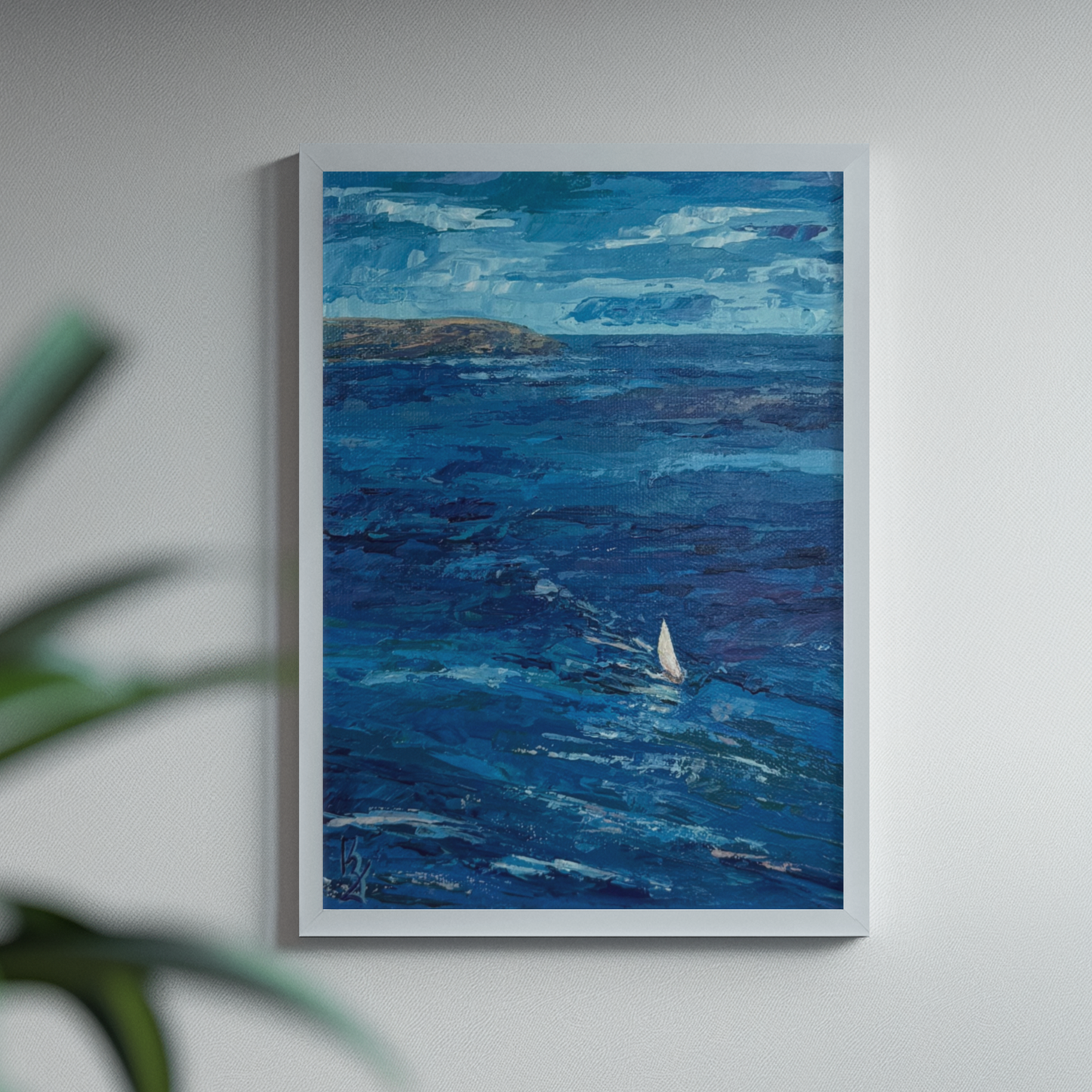 Sailboat. Wall art, set of 2 optimistic original abstract seascape ocean sailboat signed paintings on canvas, nautical decor, blue