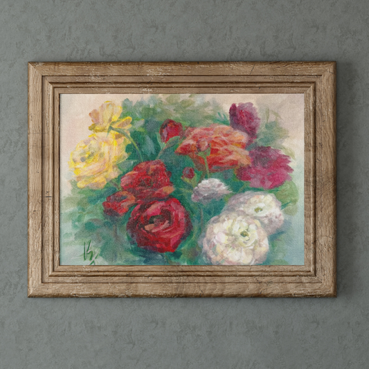 Summers with Grandma. Pink Ranunculus. Print
