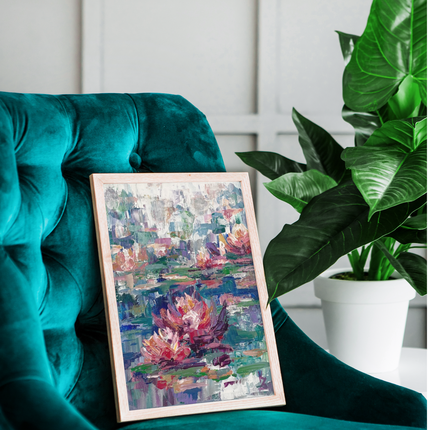 My painted garden. Pond. Print