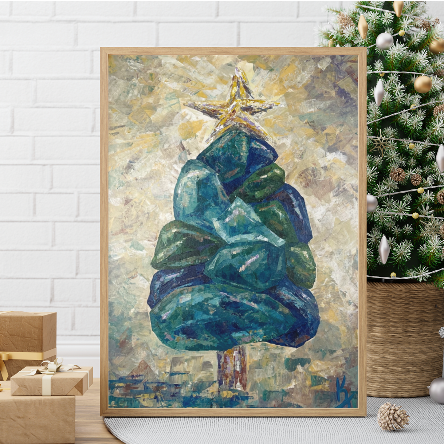 SeaGlass DriftWood Coastal Christmas Tree. Print