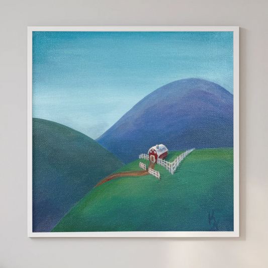 Cozy hills. Red barn