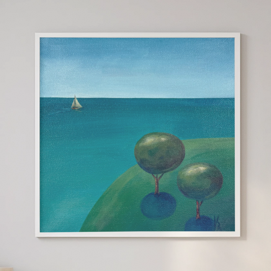 Cozy hills. Sailboat