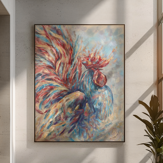Flaming life. Rooster