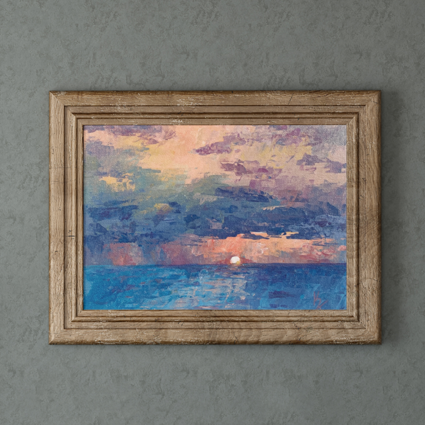 Shore sunset. Pinky orange