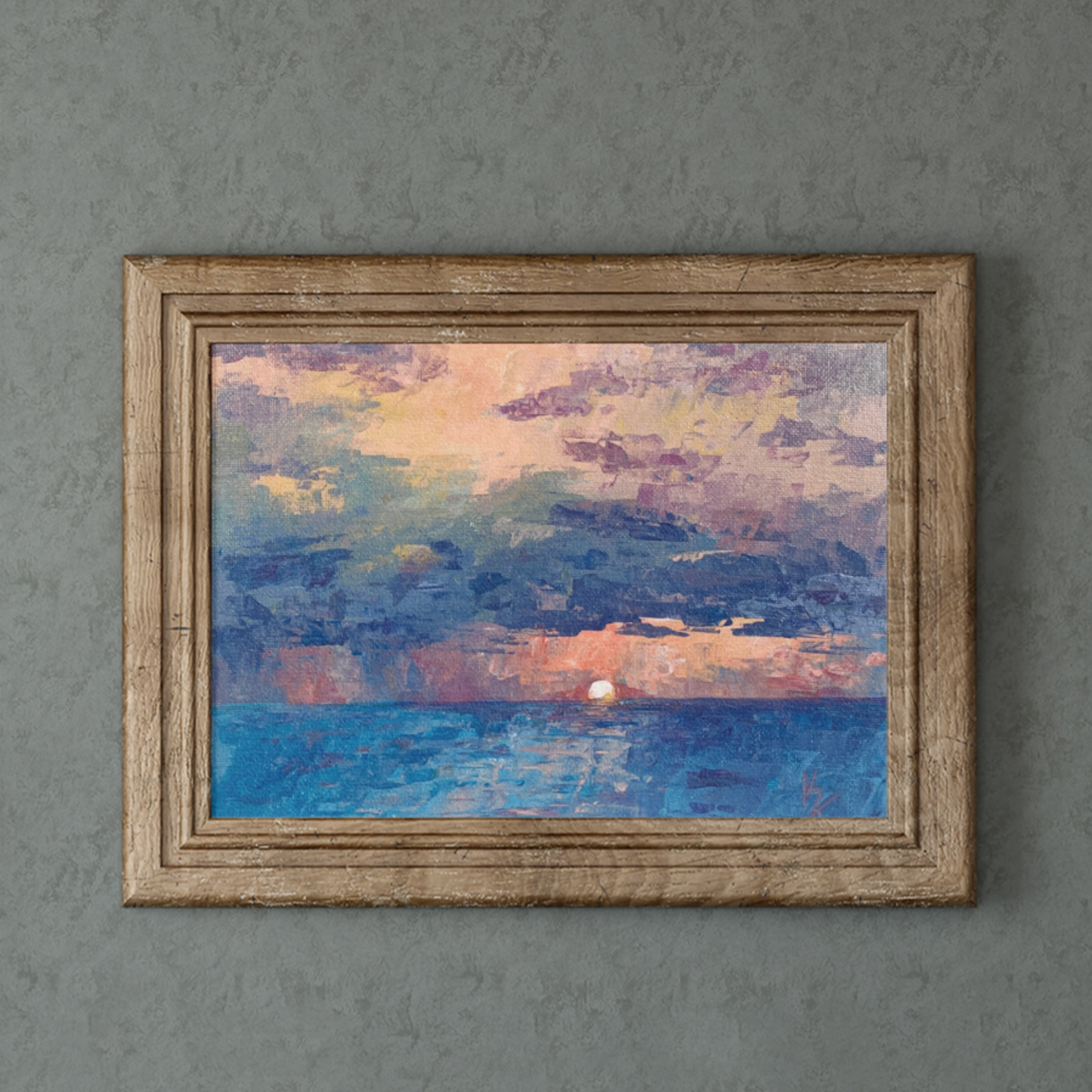 Shore sunset. Pinky orange. Print