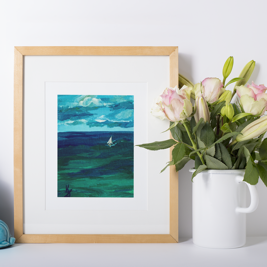 Deep water. Sailboat. Original painting ACEO Original Art ACEO Cards miniature painting collectible art ATC 2.5X3.5 in