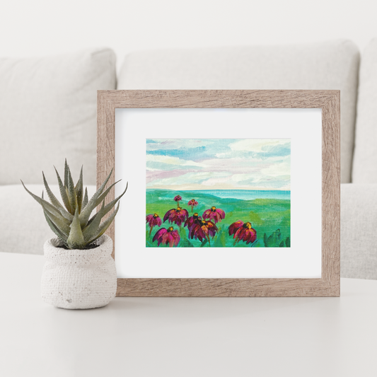 Stillness in Bloom. Coneflowers. Purple. Original  flowers painting ACEO Original Art ACEO Cards miniature painting collectible art ATC 2.5X3.5 in