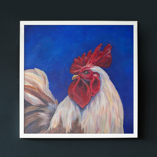 Rooster. Bright blue. Print