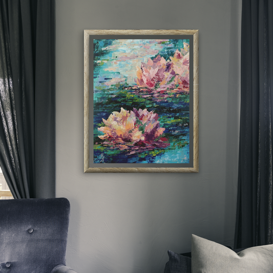 Lily pond. Cyan blue. Print
