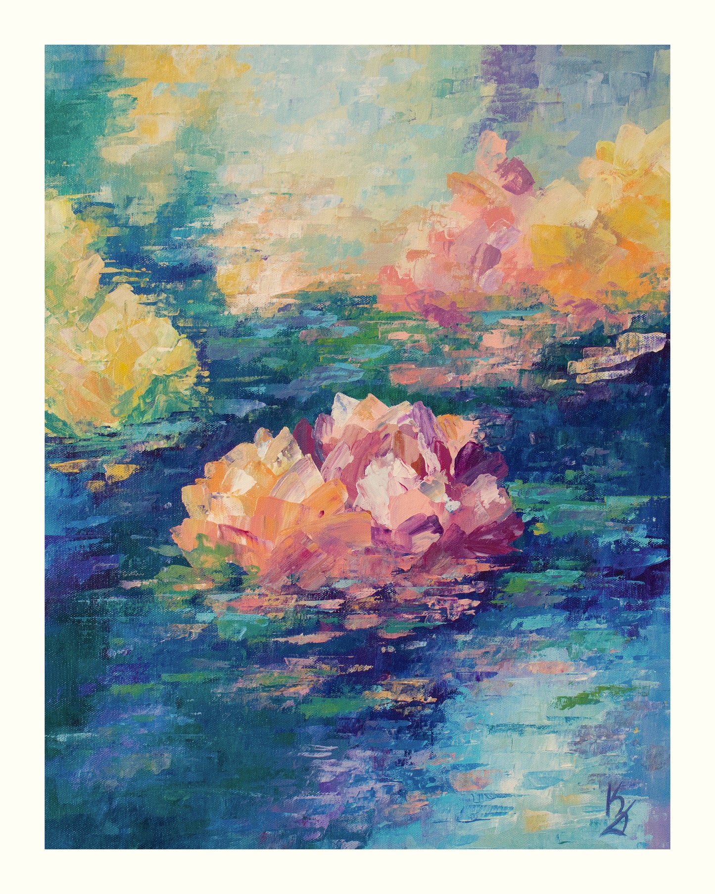 Lily pond. Indigo. Print