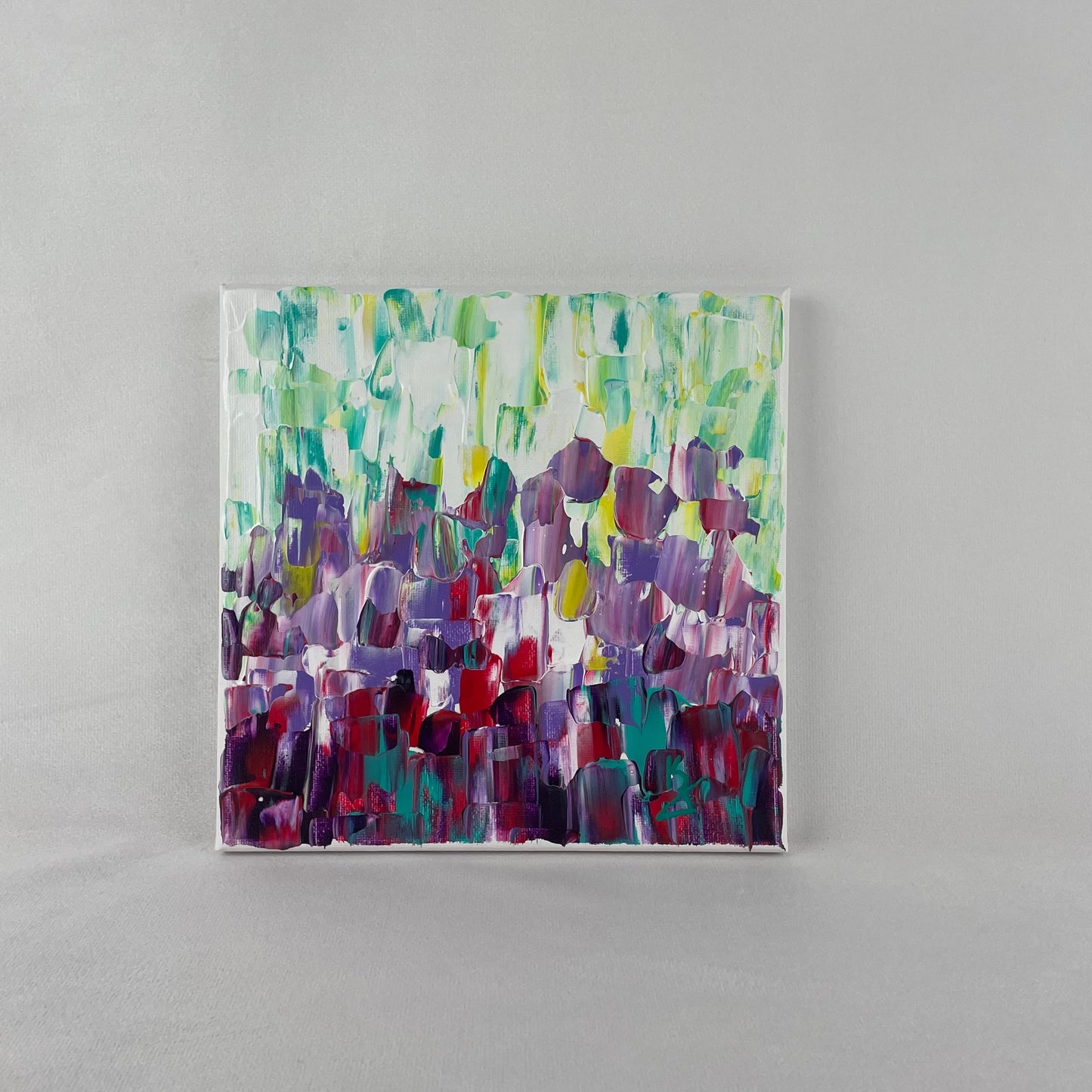 Spring flowers... Optimistic original acrylic abstract painting on canvas