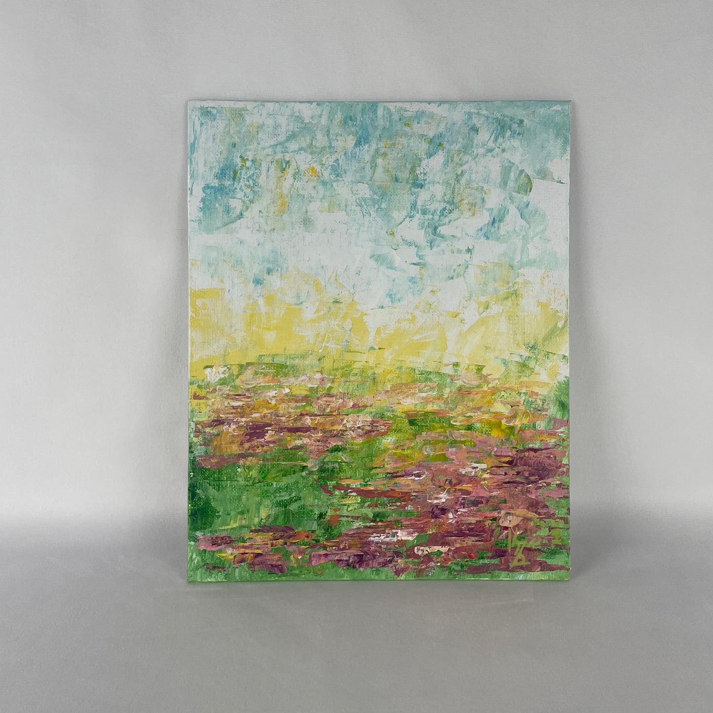 Flower wave. Pink... Optimistic original acrylic  flower landscape painting on canvas