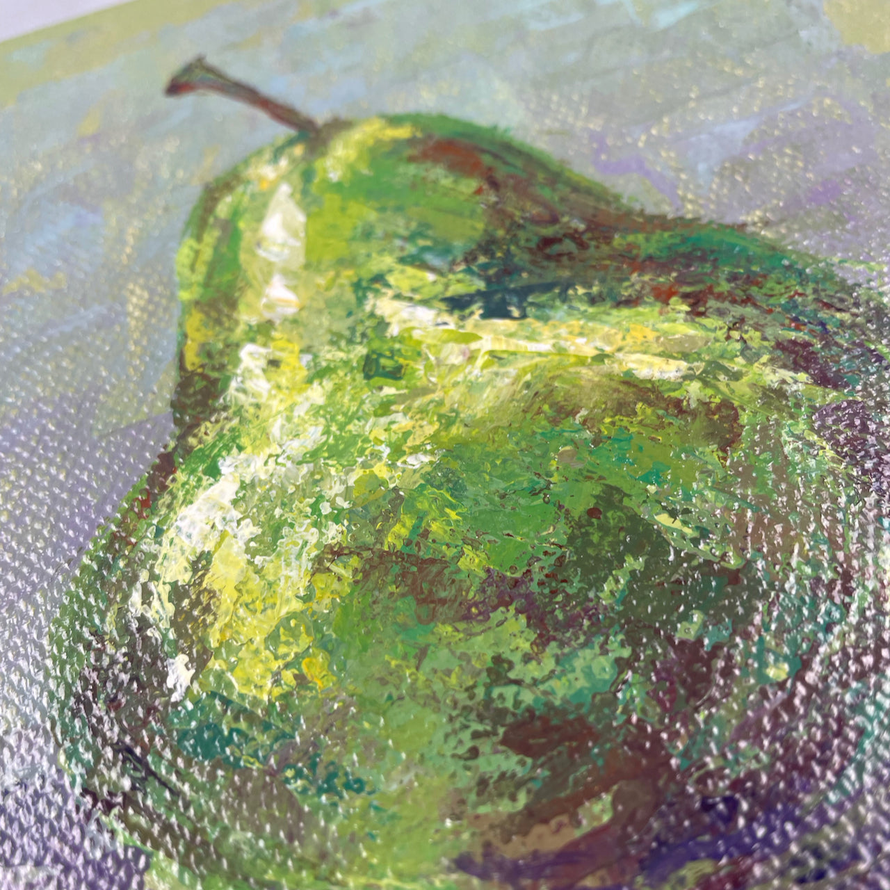 Pear. Green... Optimistic original small acrylic fruit painting on canvas