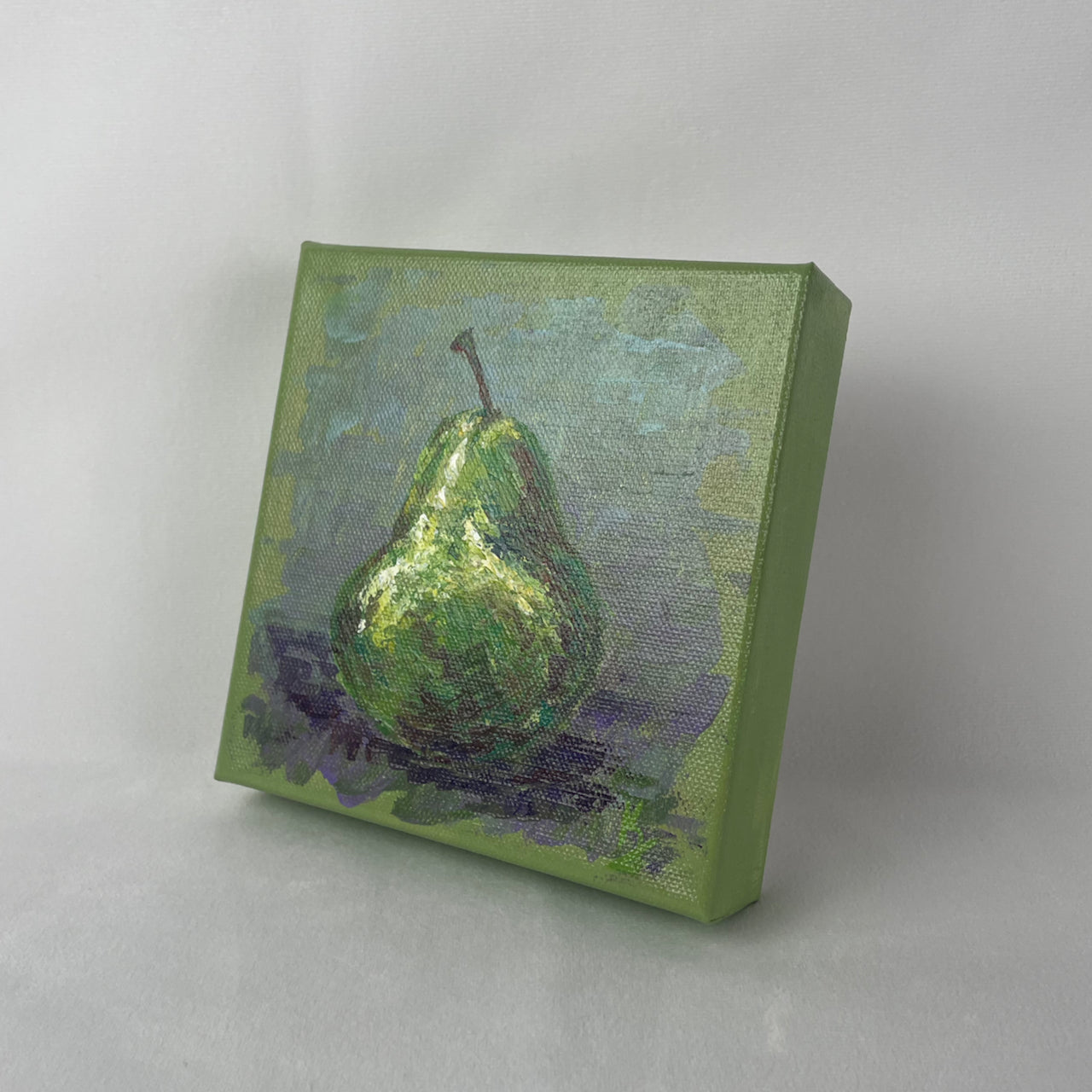 Pear. Green... Optimistic original small acrylic fruit painting on canvas