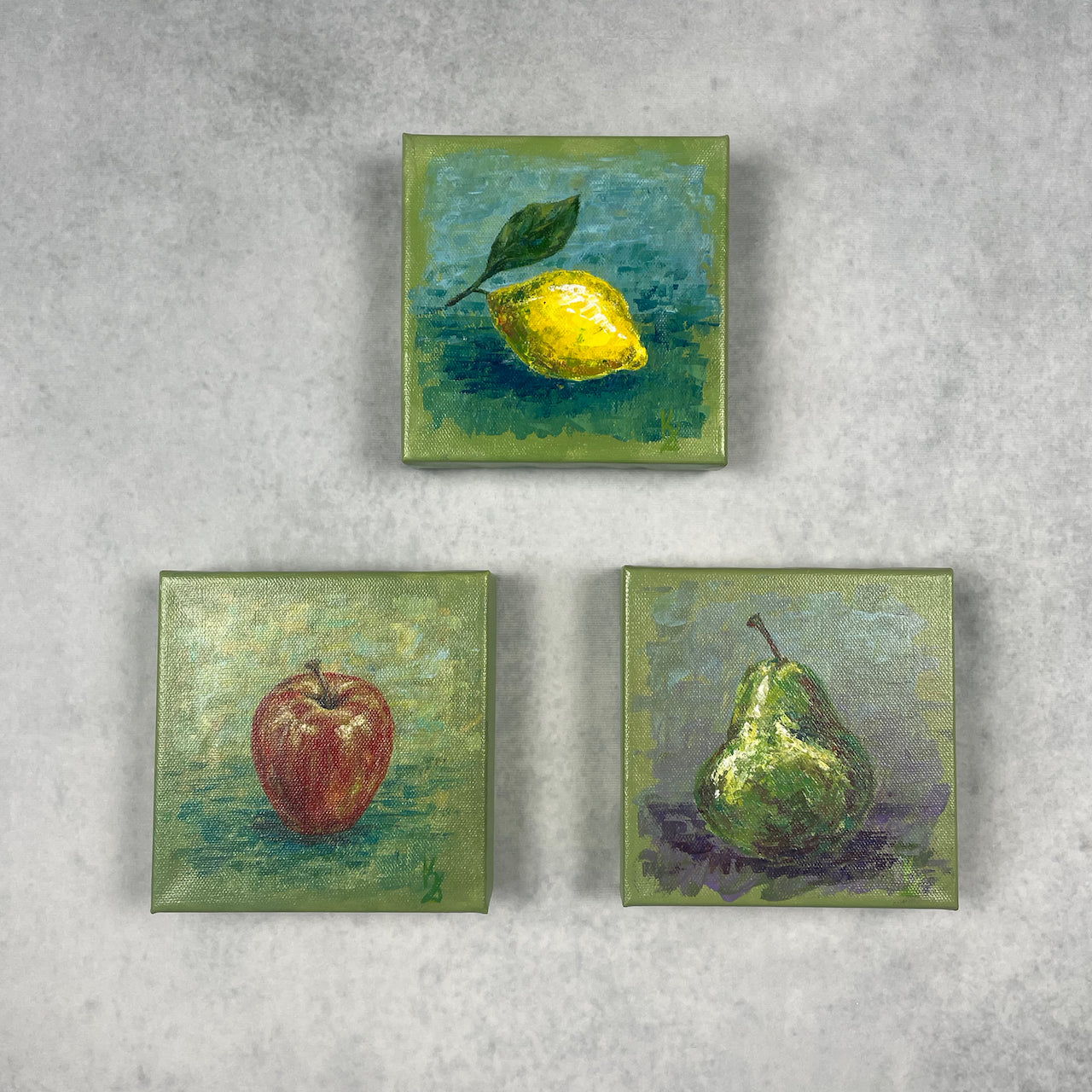 Apple. Green... Optimistic original small acrylic fruit painting on canvas