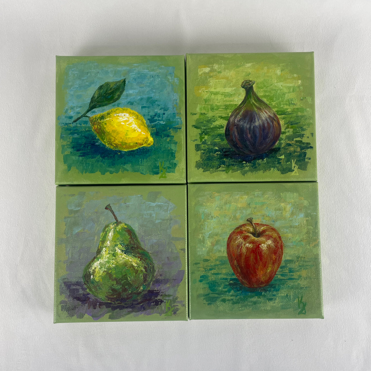 Fig. Green... Optimistic original small acrylic fruit painting on canvas