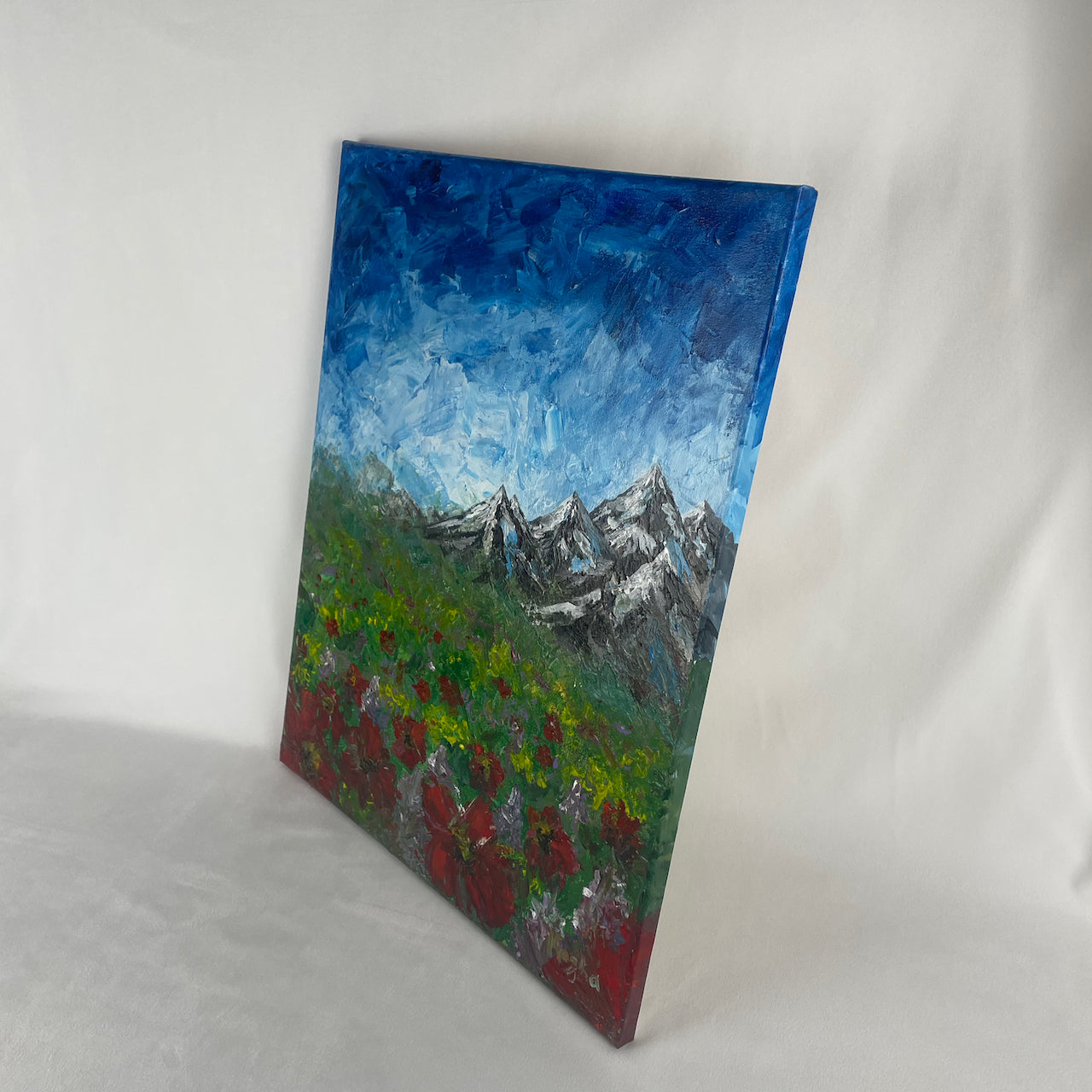 Mountain flowers... Original large acrylic landscape  painting on canvas